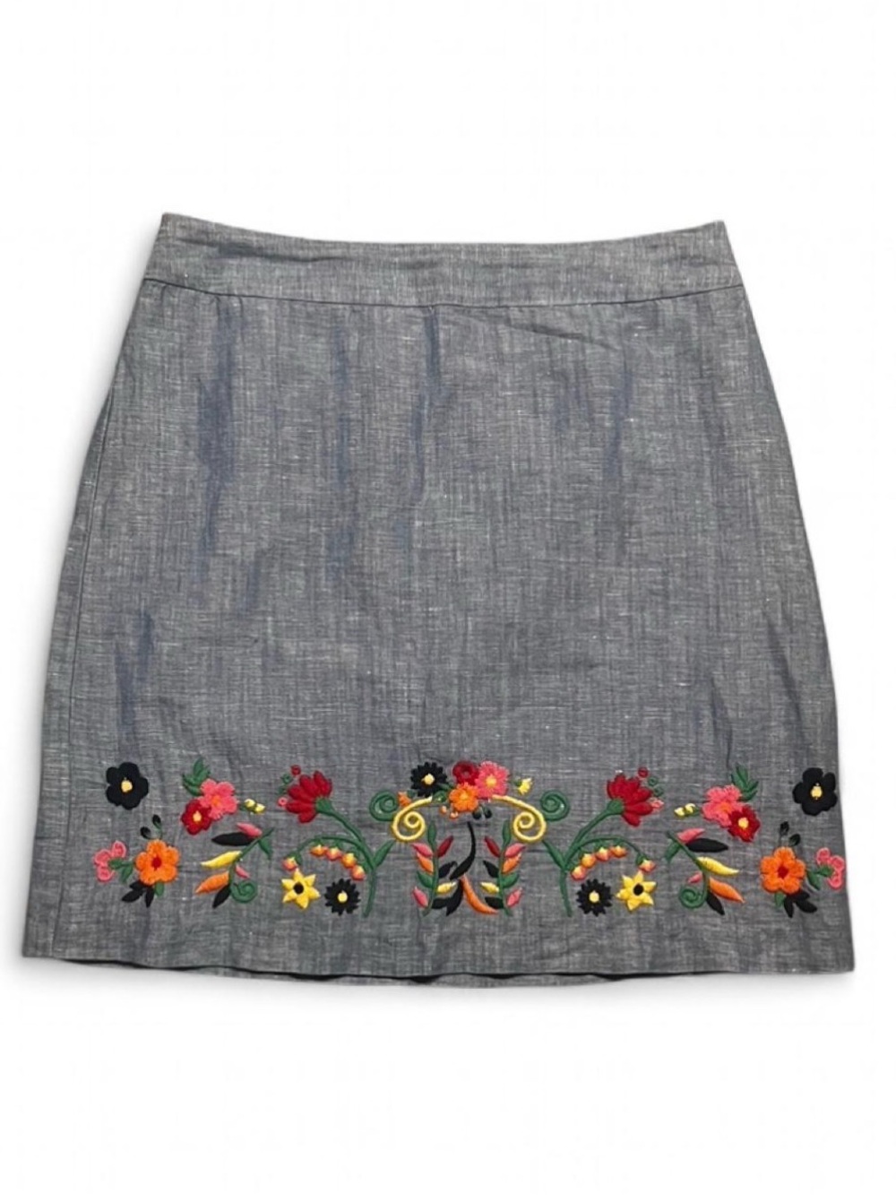 Talbots Blue Mini Skirt with Colorful Floral Embroidery